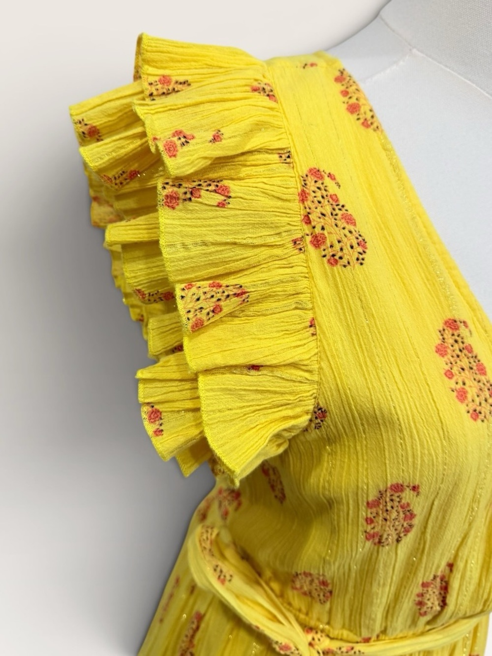 A loves A Daisy Yellow Floral Metallic V-Neck Ruffle Sleeve Tiered Maxi Dress - Picture 9 of 12